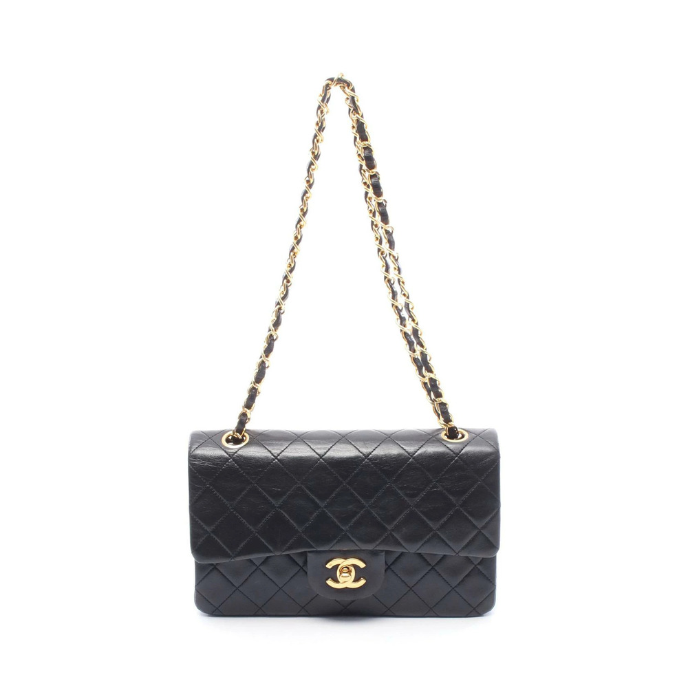 Chanel Matelasse Double Flap Shoulder Bag Lambskin Leather Black
